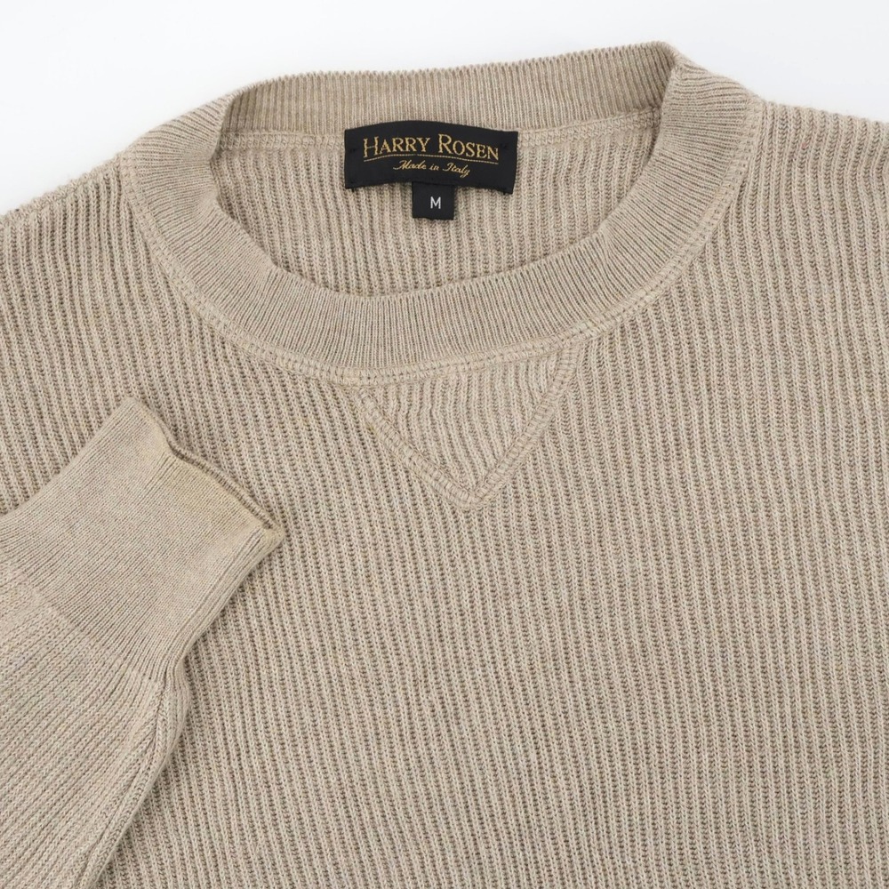 Harry Rosen Ribbed Cashmere Blend Sweater Tan Long Sleeve Mens M